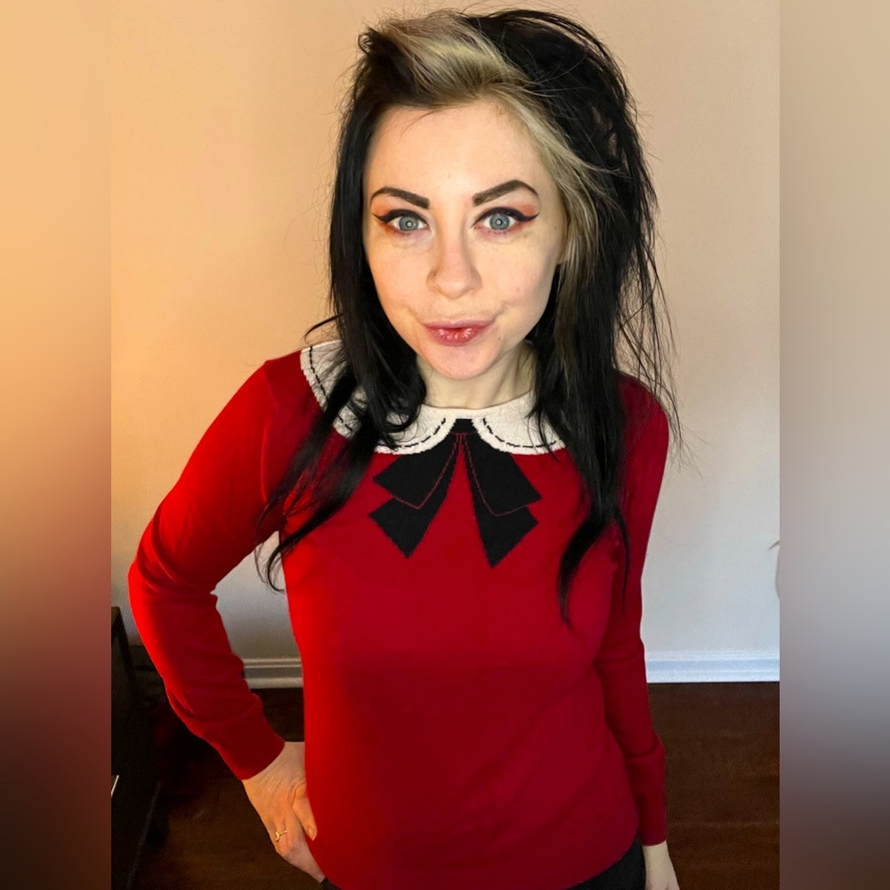 Faux collar red anime sweater